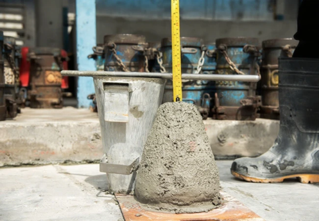 Water Reducers for Concrete: Strength Comparison of Naphthalene and Polycarboxylate Types Slump test showing workability of concrete with polycarboxylate superplasticizer